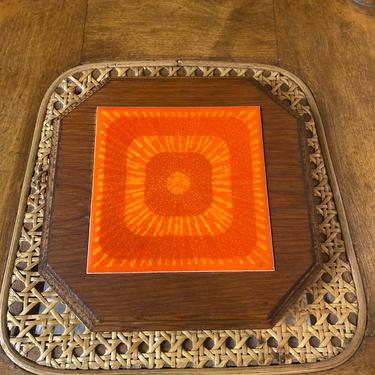 Vintage 70s Wood and Tile Hot Pad Hand Painted, Can be Hung! 