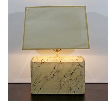Mid Century Modern Travertine Fossil Stone Table Lamp 1970s Original Finial 