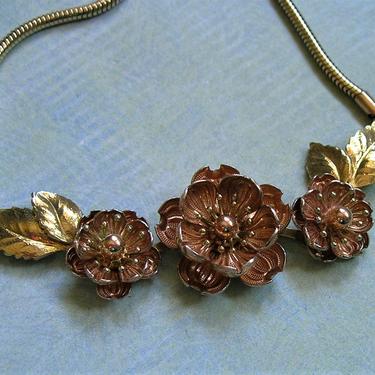 Vintage Krementz Gold Tone Flower Necklace, Vintage Krementz Flower Necklace (#3933) 