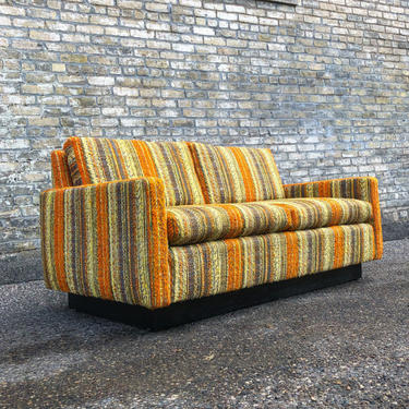 Vintage Hammary Loveseat In Bold Striped Fabric 