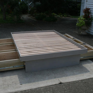 NdFvN01 *Solid Hardwood Cantilever Platform Bed with 6 drawers - natural color 