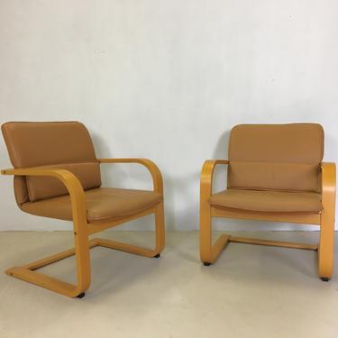 Pair of Bentwood and Vinyl Lounge Chairs for Conran 
