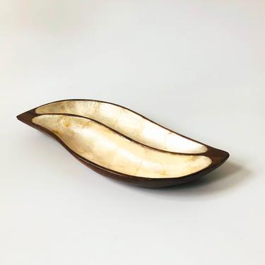 Vintage Wood and Capiz Shell Divided Leaf Tray 