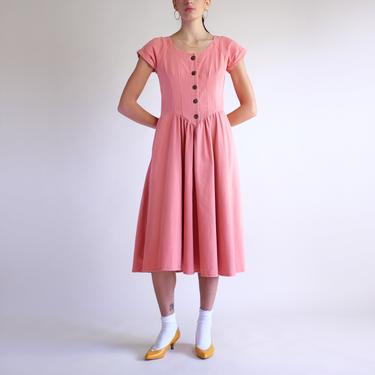 Denim Midi Dress, Vintage 90s Short Sleeve Long Market Dress, Rustic Fall Tone A-Line Chore Dress, Minimal Simple Mid Length Cotton Small 