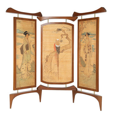Frank Kyle Extraordinary 3 Panel Screen with Japanese Motif 1950s