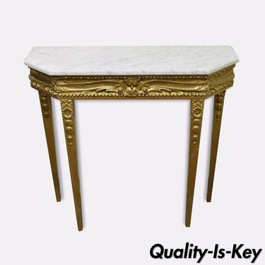33h x 36w  Vintage French Louis XVI Style Gold Wooden &amp; Marble Top Console Table