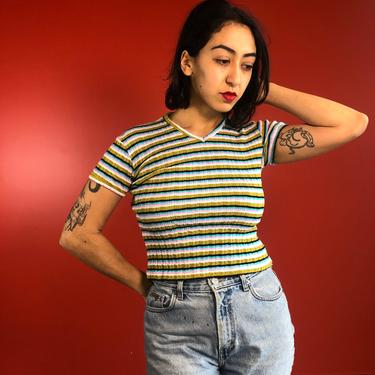 90s Free People Ribbed Striped T-Shirt by LostGirlsVtg