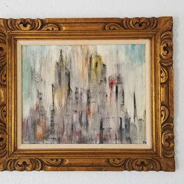 70's Millicent Gerich Abstract Cityscape Painting . 