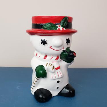 Vintage 1960's Snowman Planter / 70s Christmas Kitch Knick Knack Ceramic 