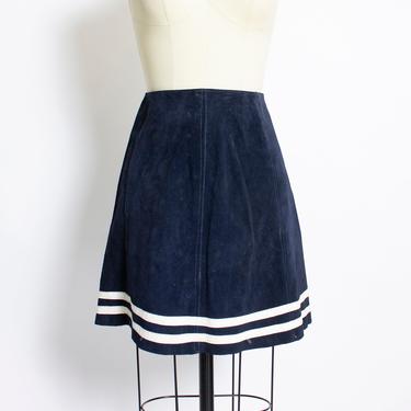 1960s Skirt Blue Suede Striped Leather Mod Mini S 