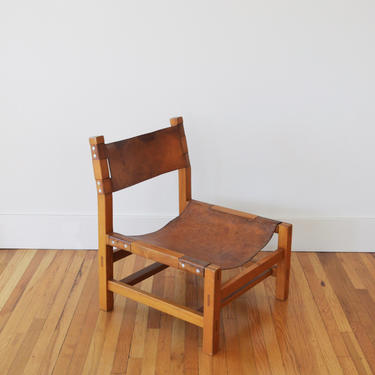Pierre Chapo Elm and Leather Lounge Chair | French Modernist Seating | Mid Century Modern 