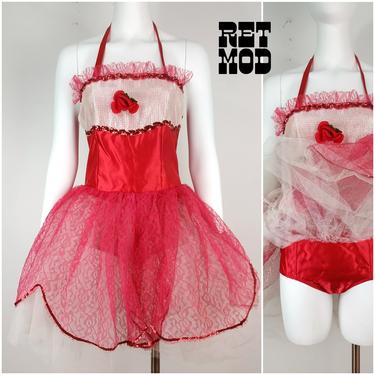 Beautiful Vintage 50s Red &amp; Silver Rose Tutu Costume Dance Dress by La Merle 