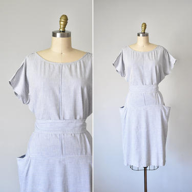 b. blass stripe cotton dress, minimalist summer dress, 90s clothing, apron dress 