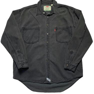 Vintage 1990s LEVI'S Faded Black Denim Shirt ~ L ~ 90s Button-Up ~ 