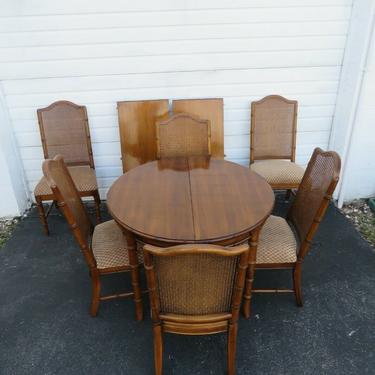 Hollywood Regency Faux Bamboo Dining Table 6 Chairs with 2 Leaf by Dixie 1908