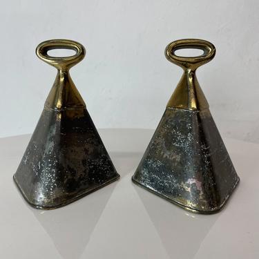 1950s Ben Seibel Vintage Bookends Brass Triangle Patinated Metal Jenfred-Ware 
