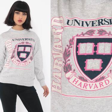 HARVARD Sweatshirt 80s University Shirt College Sweatshirt Spell Out Law School Graphic Slouchy Grey Pink 90s Sweater Vintage Small 