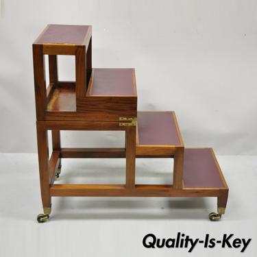 Mahogany Leather English Campaign Flip Library Step Metamorphic End Table Ladder