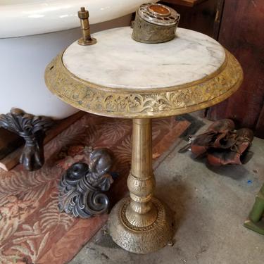 Vintage 1970s Marble Top Brass Rotary Phone Table AS IS
