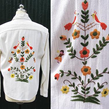 WALL FLOWER Vintage 70s Shirt | 1970s Tree of Life Mexican Hand Embroidered Cotton Top | Folk, Boho Hippie, Southwestern, Mexico | Sz Medium 