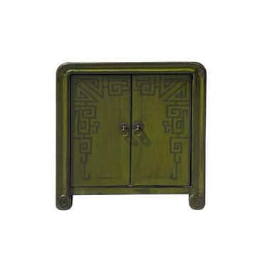 Distressed Olive Green Lacquer Drawer Retro End Table Nightstand cs6148E 