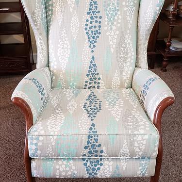 Item #DMC173 Vintage Upholstered Wing Back Arm Chair c.1970