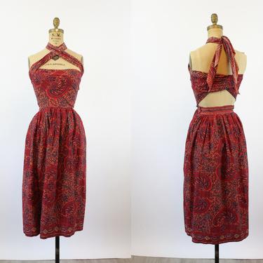 1950s CONVERTIBLE cotton batik halter dress xs | new summer JMC 