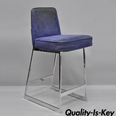 Mid Century Modern Chrome Milo Baughman Style Upholstered 24" Counter Stool