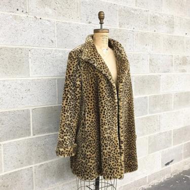 Vintage Leopard Print Coat Retro 1980s Olympia Limited Inc + Size Small + Animal Print + Swing Coat + Mod + Faux Fur + Womens Apparel 