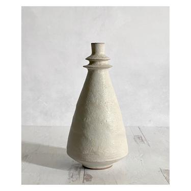 SHIPS NOW- Stoneware Double Flanged Reactor Vase glazed in a Light Taupe Stone Texture Glaze 