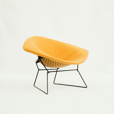 Mid Century Bertoia Large Diamond Chair for Knoll International / Original Yellow Knoll Prestini Fabric 