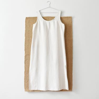 vintage linen &amp; cotton tank dress, natural stripe maxi dress, size XL 