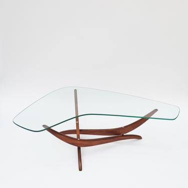 Mid Century Forest Wilson Sculptural Coffee Table with Boomerang Glass Top 