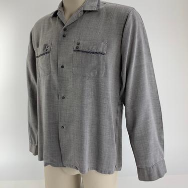 1950's Rayon Shirt - Interesting Button Configuration - Check Collar &amp; Patch Pocket Details - Mens Size MEDIUM 