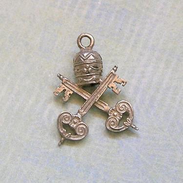 Vintage Silver Religious Charm Pendant, Coat of Arms of the Holy See, Silver Catholic Religious Charm (#3827) 