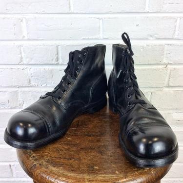 Size 12 Wide Vintage 1960s US Navy Black Low Quarter Cap Toe Ankle Boots Service Shoes 
