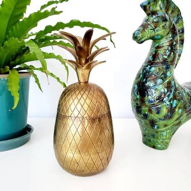 Mid Century Tall Brass Pineapple Canister & Candleholder 