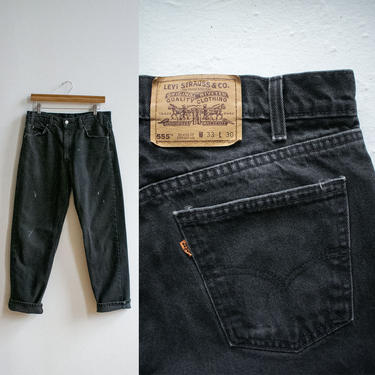 Vintage Levis Jeans 33x30 / Vintage Black Levis Jeans / Vintage Levis 555 Jeans 33 Waist / Broken In Vintage Denim / Black Levis 33 x 30 