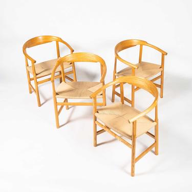 Four Hans Wegner for PP Møbler PP 209 Chairs in Oiled Oak and Papercord 