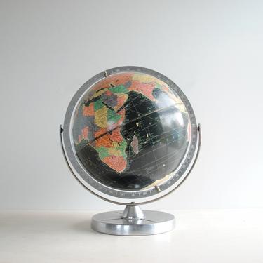 Vintage World Globe, 12&quot; Replogle Starlight Globe, Vintage Black Globe, Mid Century Globe with Silver Metal Base, Swivel Globe 