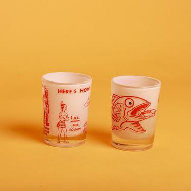 Vintage Set of 2 60s Novelty Indian Fish Shot Glasses 