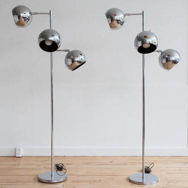 Pair of Sonneman Chrome Three-Head Floor Lamps