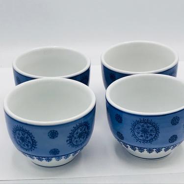 Vintage (4)  Ceramic Blue and White Small Bowls- 3&amp;quot; - Chip free 