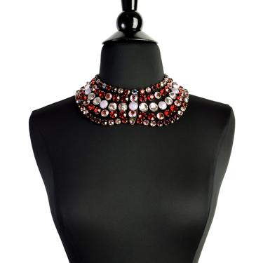 Jean Louis Blin Vintage Red Purple Pink Crystal Rhinestone Multistrand Necklace and Earrings Set