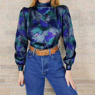 70's Vintage Abstract Print Blouse 