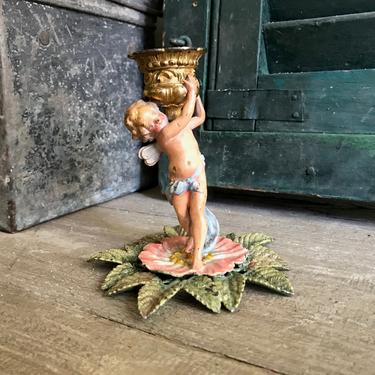 Fairy Flower Candle Holder, Gilt, Cold Painted, Candlestick, Cherub 