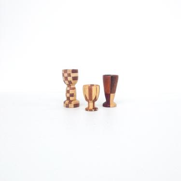 Vintage Geometric Wood Egg Cups / Candle Holders / Set of 3 