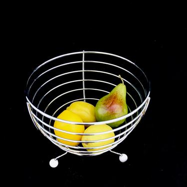 Mid-Century Atomic Era Metal Fruit Basket | Bauhaus/Shacknove Large Footed Catchall | Chrome Statement Bowl | Retro Centerpiece 