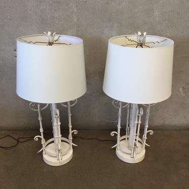 Pair Mid Century Pair Bamboo Style French Table Lamps