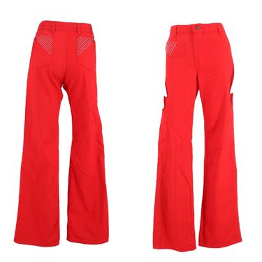 70s CHEAP JEANS high waist red cotton bell bottoms 29 / vintage 1970s denim wide leg bells jeans pants sz 6 